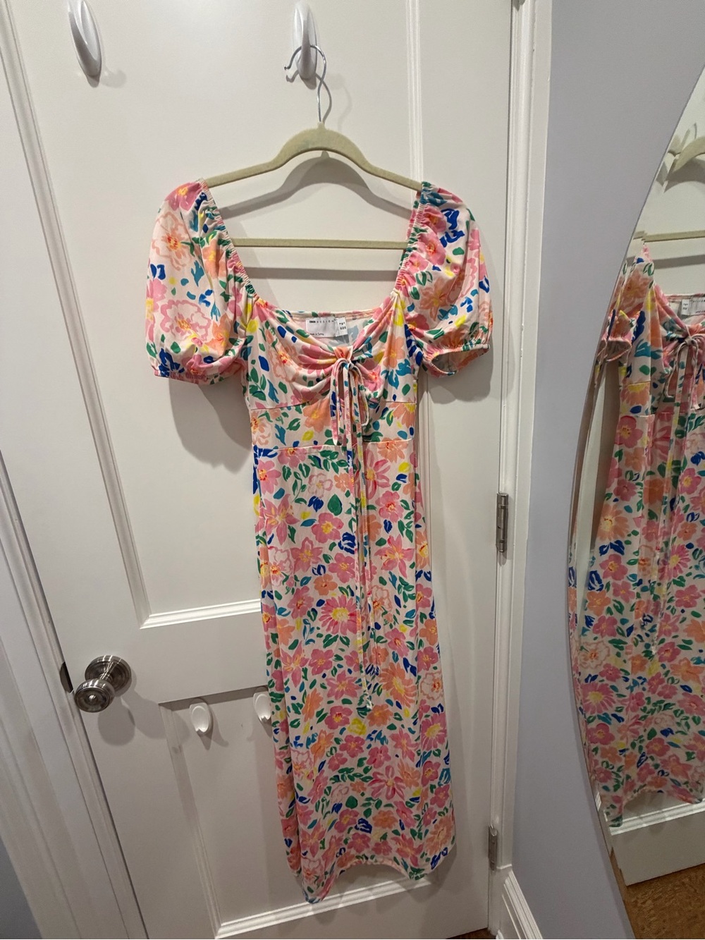 Floral Tie-Front Puff Sleeve Maxi Dress - Pink Multi